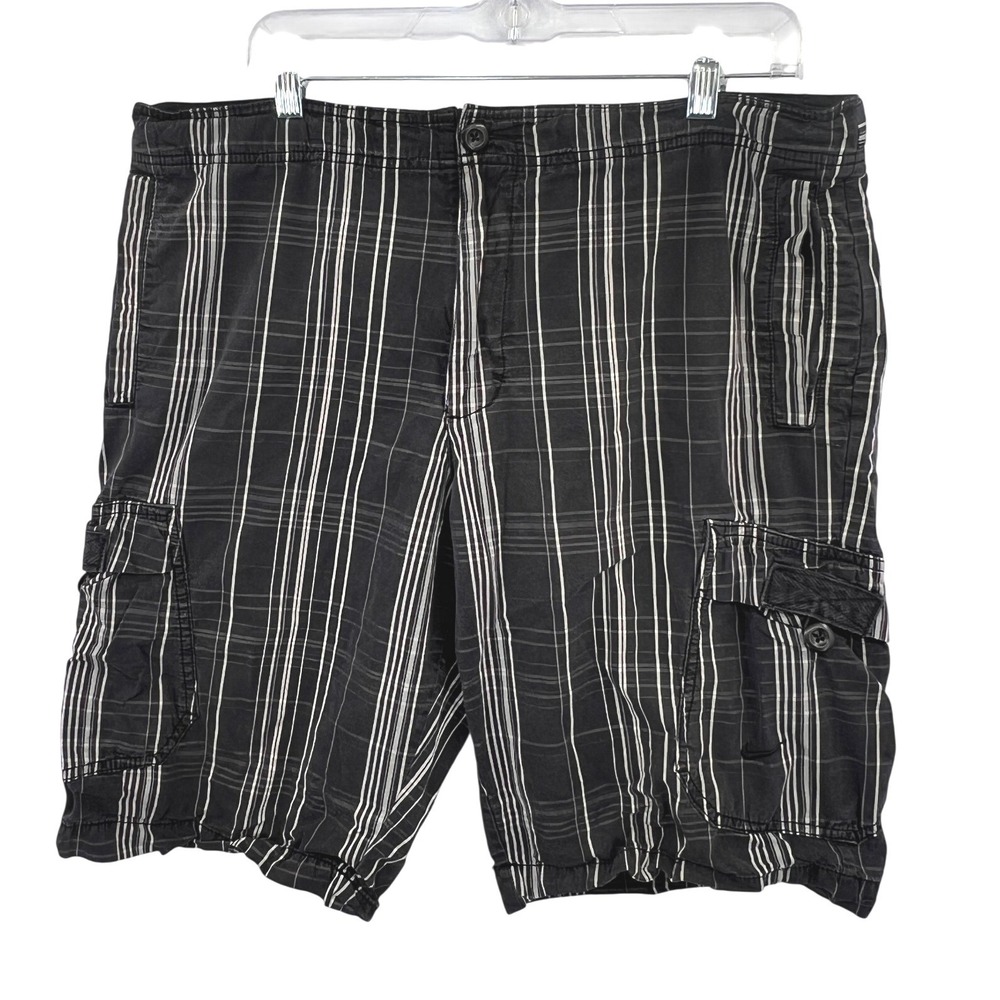 Nike Cargo Shorts Mens L Black Plaid‎ Athletic Dept Cotton Swoosh Adjustable
